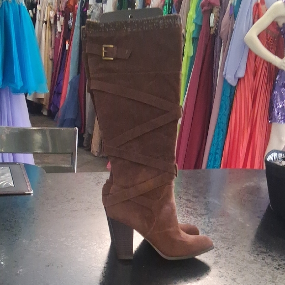 Shoe Dazzle Brown Heeled Boots - Picture 1 of 5